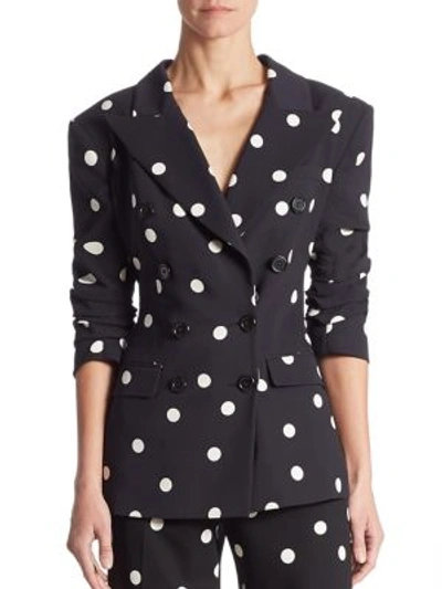 Monse Woman Tie-back Button-embellished Polka-dot Silk-blend Jacket Black In Black White