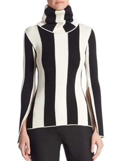 Shop Monse Striped Turtleneck Sweater In White Black