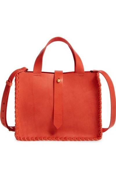 Madewell Whipstitch Mini Leather Tote Bag In Tiger Lily