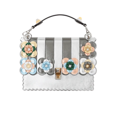 Shop Fendi Kan I Metallic Flower Bag In Silver