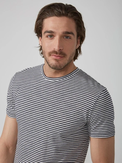 Shop Frank + Oak Striped Tencel-linen-blend T-shirt In Navy/white