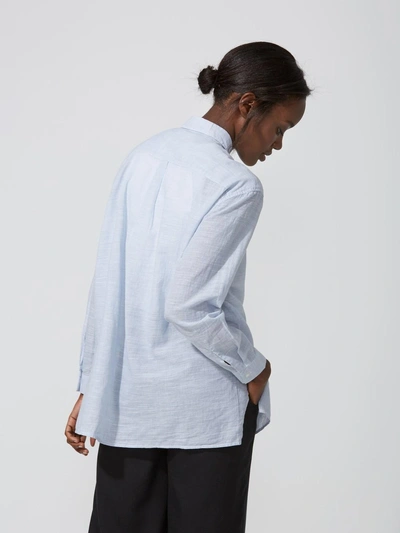 Shop Frank + Oak Oversized Striped Cotton-voile Shirt In Light Blue