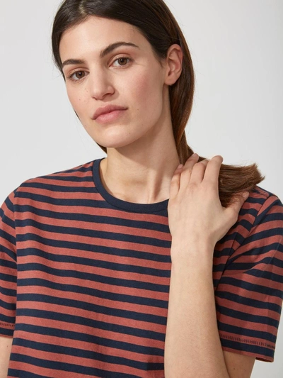 Shop Frank + Oak Striped Linen Blend T-shirt Dress In Dark Saphire And Red