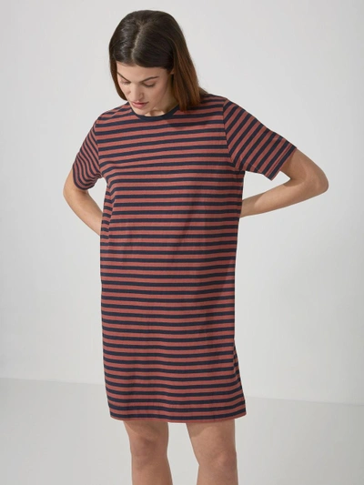 Shop Frank + Oak Striped Linen Blend T-shirt Dress In Dark Saphire And Red