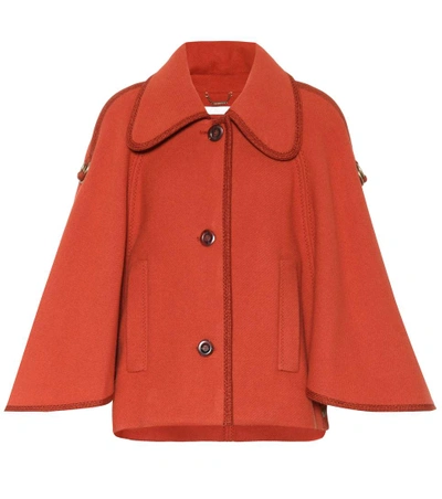 Chloé Wool Cape Jacket With Adjustable Sleeves In Red