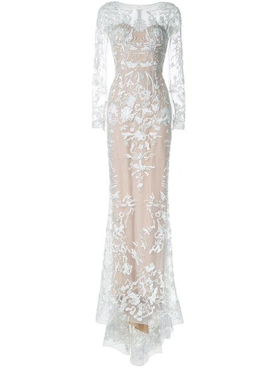 Shop Zuhair Murad Embellished Fishtail Gown - Neutrals