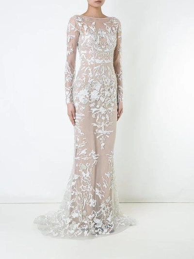 Shop Zuhair Murad Embellished Fishtail Gown - Neutrals