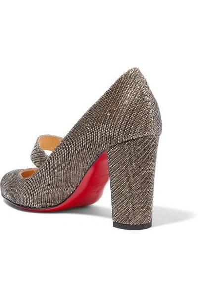 Shop Christian Louboutin Fyalta 85 Glittered Canvas Mary Jane Pumps In Bronze