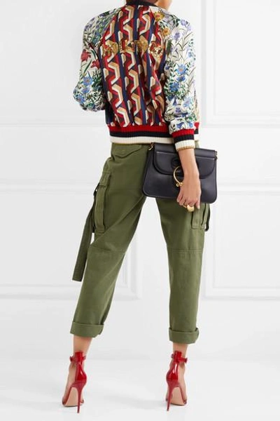 Gucci Appliquéd Printed Silk-twill Bomber Jacket In Red