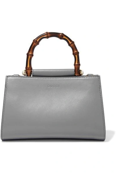 Shop Gucci Nymphaea Bamboo Mini Two-tone Leather Tote In Gray