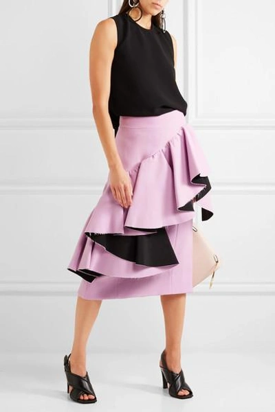 Shop Marni Frayed Ruffled Crepe Midi Skirt