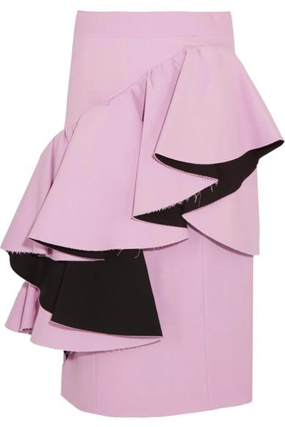 Marni Ruffled Cotton Viscose Crepe Skirt In Pink | ModeSens