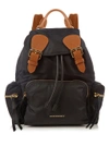 Burberry Medium Nylon And Leather Backpack In Black Tan