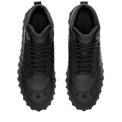 Shop Jimmy Choo Cassius Black Sport Calf High Top Trainers With Stars
