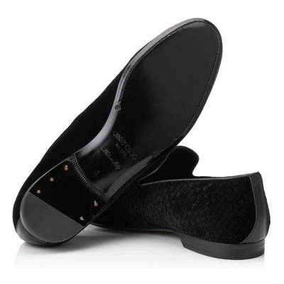 Shop Jimmy Choo Sloane Black Woven Embossed Velvet Slippers