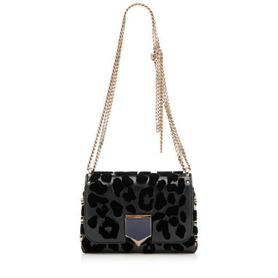 Shop Jimmy Choo Lockett Petite Black Spazzolato With Embroidered Velvet Leopard Print Shoulder Bag