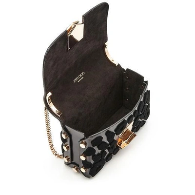 Shop Jimmy Choo Lockett Petite Black Spazzolato With Embroidered Velvet Leopard Print Shoulder Bag