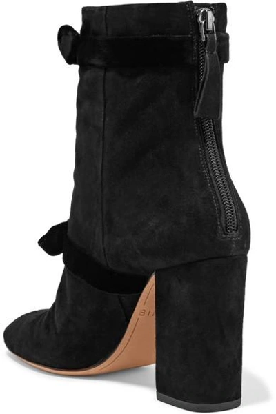 Shop Alexandre Birman Lorraine Velvet-trimmed Suede Ankle Boots In Black