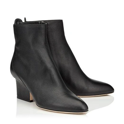 Shop Jimmy Choo Autumn 65 Black Grainy Leather Round Toe Booties