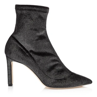 Shop Jimmy Choo Louella 85 Anthracite Stretched Metallic Velvet Boots
