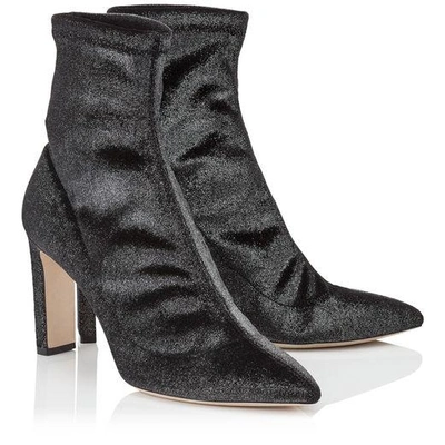 Shop Jimmy Choo Louella 85 Anthracite Stretched Metallic Velvet Boots