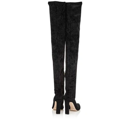 Shop Jimmy Choo Lorraine 100 Black Crushed Stretch Velvet Pointy Toe Over The Knee Boots