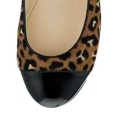 Shop Jimmy Choo Gaze Flat Hazelnut Leopard Print Pony Ballerina Flats With Black Patent Toe Cap Detail In Hazelnut Mix/black