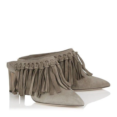 Jimmy Choo Mazz 65 Mink Suede Pointy Toe Mules With Fringe Detailing ...