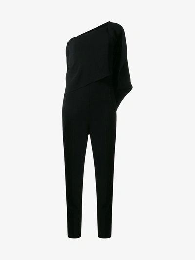 Shop Roland Mouret Carlton Caped One Shoulder Jumpsuit In Black