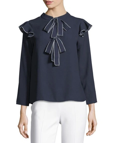 English Factory Long Sleeve Blouse W Tie, Navy