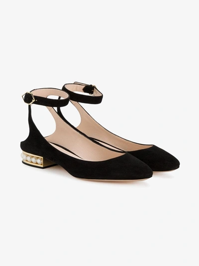 Shop Nicholas Kirkwood Black Suede Lola Pearl Ballet Pumps