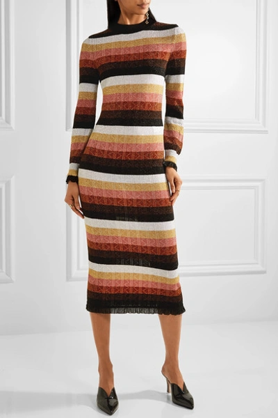 Fendi Striped Metallic Wool-blend Midi Dress | ModeSens