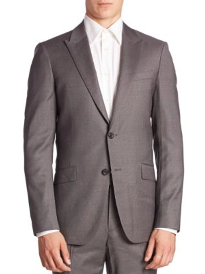Shop Theory Malcolm Slim-fit Pinstriped Suit Jacket In Grey Brown