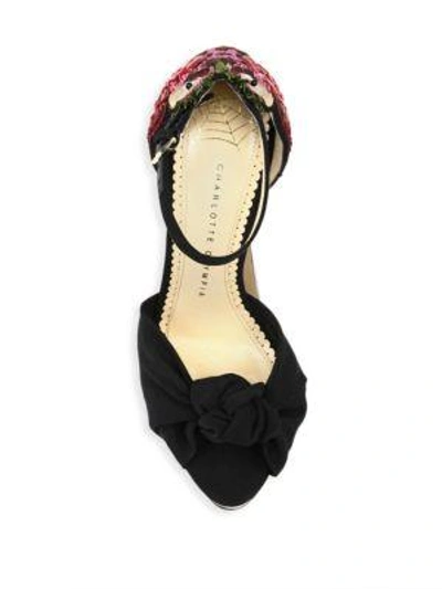 Shop Charlotte Olympia Flamboyant Vreeland Embroidered Suede Platform Sandals In Black-multi