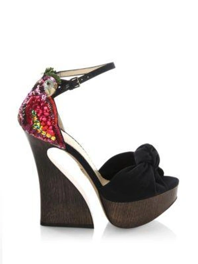 Shop Charlotte Olympia Flamboyant Vreeland Embroidered Suede Platform Sandals In Black-multi