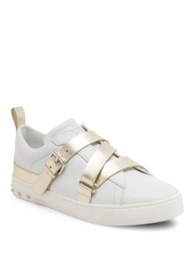 Shop Valentino Women's V-punk Leather Trainers In Platinum