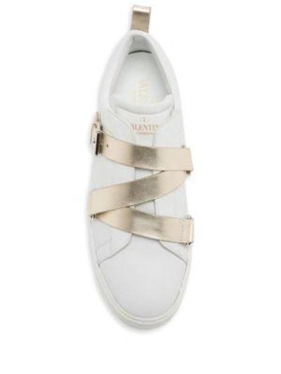 Shop Valentino Women's V-punk Leather Trainers In Platinum