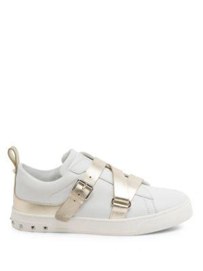 Shop Valentino Women's V-punk Leather Sneakers In Platinum