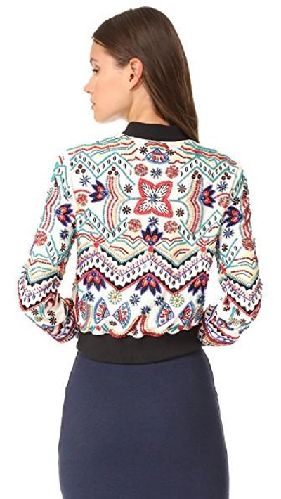 Shop Alice And Olivia Lonnie Embroidered Cropped Bomber Jacket In Cream/multi