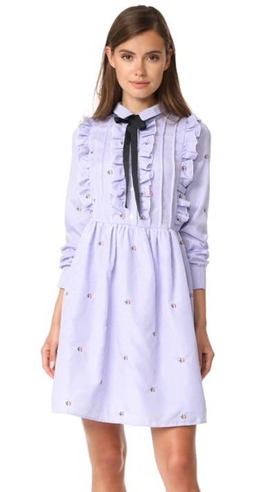 English Factory Ruffle Embroidery Dress With Tie In Cloud