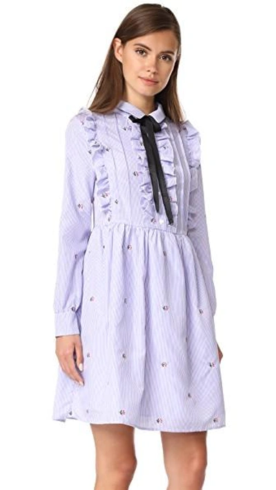 Shop English Factory Ruffle Embroidery Dress With Tie In Cloud