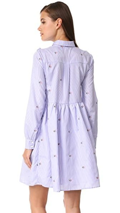 Shop English Factory Ruffle Embroidery Dress With Tie In Cloud