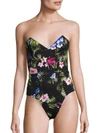 FLEUR DU MAL Tropical Strapless One-Piece Swimsuit
