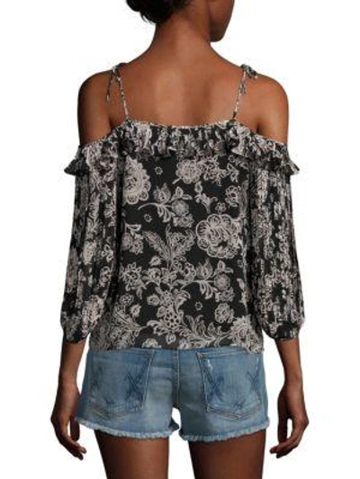 Shop Ella Moss Ria Floral Cold-shoulder Top In Black