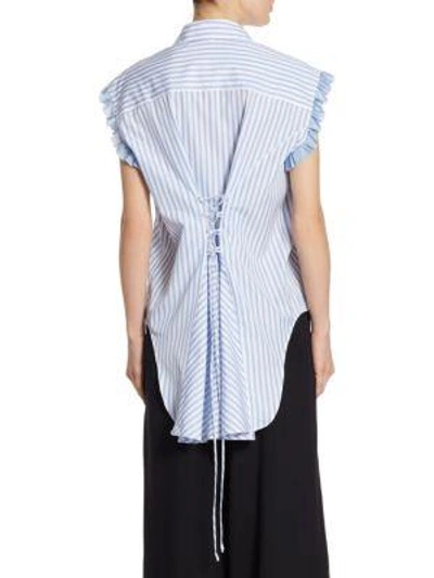 Shop Tome Striped Lace-up Back Shirt In Blue Grey