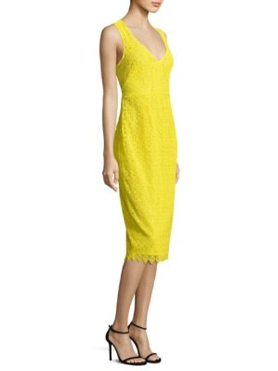 Shop Diane Von Furstenberg Textured V-neck Sheath Dress In Acid Yellow