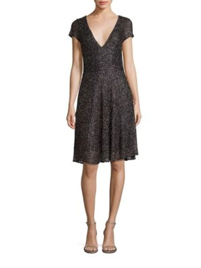 Badgley Mischka Beaded Fit-&-flare Dress In Smoke