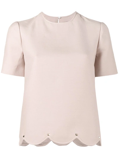 Valentino Rockstud-embellished Scalloped-hem Wool-blend Top In Pink