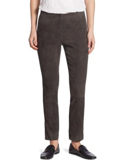 Shop Vince Stretch Suede Cropped Pants In Graphite