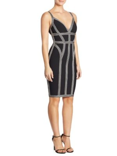 Herve Leger Embroidered Stretch-knit Mini Dress In Black Combo